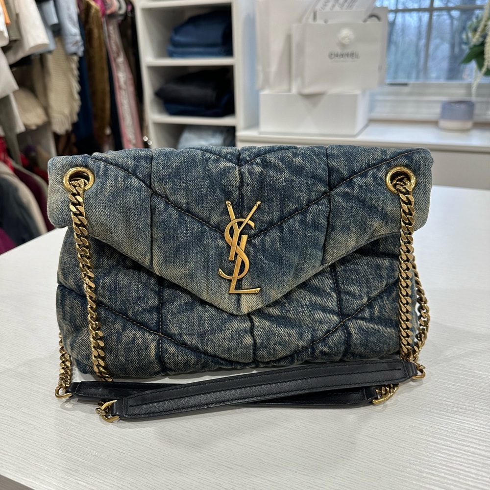 Saint Laurent loulou denim puffer bag